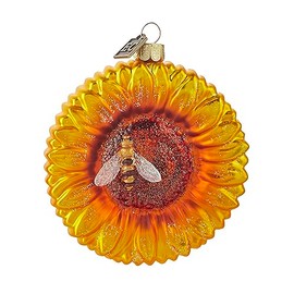 Sunflower with Bee Christmas Figurine Ornament 4" Glass Hanging Ornament Christmas Tree Decoration