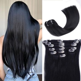 Extensiones de Cabello Humano con Clip 14 Pulgadas Doble Trama 10 Piezas 85g Negro Azabache #1