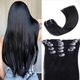 Extensiones de Cabello Humano con Clip 14 Pulgadas Doble Trama 10 Piezas 85g Negro Azabache #1