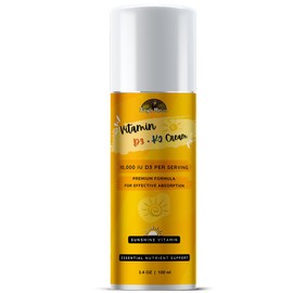 Jungle Nature - Vitamin D3 10,000 IU with K2 Cream (3.4oz) – High-Potency, Fast-Absorbing Formula – Enriched with Magnesium, Vitamin E, MSM, Non-Greasy & Paraben-Free.