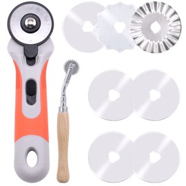 Wokape 45mm 10Pcs Quilting Rotary Cutters Kit with 7Pcs Replacement Rotary Blade, 2Pcs 4mm and 2mm Leather Needle Point Tracing Wheel, Ideal Rotary Cutter for Fabric Leather Quilting Fabric Craft Tool
