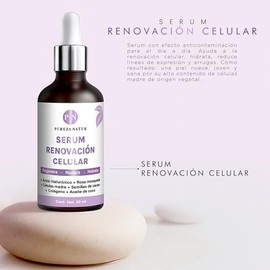 PUREZA NATUR Serum Acido hialuronico facial, Celulas madre, Rosa mosqueta, Colágeno y semillas de cacao. Suero regenerador y renovador de celulas de la piel antiage 50ml