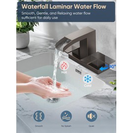 Cobbe Waterfall Bathroom Faucets 3 Hole, Oil Rubbed Bronze Bathroom Sink Faucet Square 4 Inch Centerset with Pop-Up Drain, 2 Handle and 2 Supply Hoses, Lead-Free Stainless Steel for Vanity Sink Rv