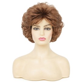 Salaibs Brown Short Wigs for Women Curly Natural Layered Hair Wig Synthetic Fibre Daily Party Wig