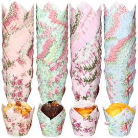 400 Pcs Floral Baking Cups Paper Cupcake Liners Muffin Liners Watercolor Flower Cupcake Wrappers for Tea Party Wedding Birthday Baby Shower Decorations