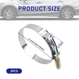 2PCS T Bolt Hose Clamp Adjustable 4"-4.25"(102-110mm),Hose Clamps Stainless Steel with Reinforcement Spring,Heavy Duty Hose Clamps Widely Used for Turbochargers,Hoses,Pipes (4"-4.25"(102-110mm))