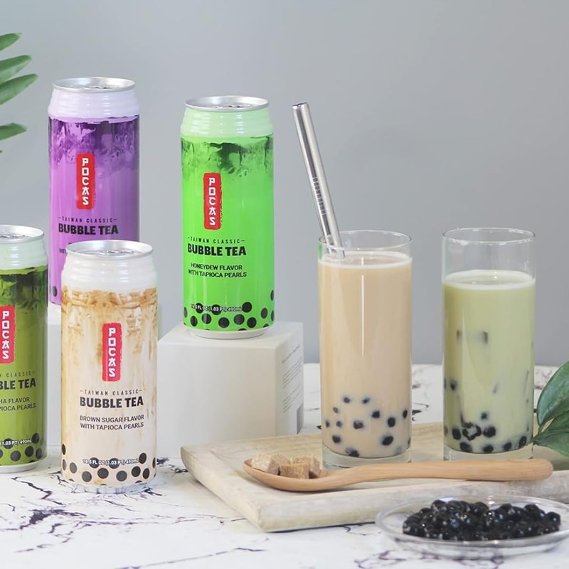 Pocas Bubble Tea with Tapioca Pearls, (Pack of 4, 16.5