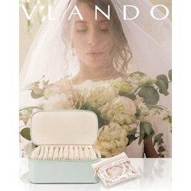 Vlando Jewelry Organizer with 12 Velvet Jewelry Bags Travel Jewelry Case for Girls Premium Petal Hardware Jewelry Box Necklace Rings Earrings Bags Birthday Christmas Gifts for Self-Mint Green