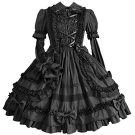 I-Youth Women Multi Layer Black Gothic Dress Bowknot Party Dress (XL, Black)