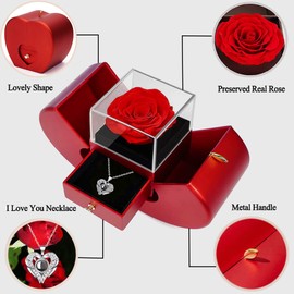 Preserved Real Rose Gifts for Women,Mum,Wife,Eternal Flowers Rose with I Love You Necklace in 100 Languages,Gifts for her on Birthday, Anniversary, Valentine's Day, Mother's Day, Christmas
