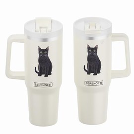 E&S Pets SERENGETI 40oz Ultimate Tumbler with Handle and Straw - Vacuum Insulated Tumbler with Straw and Lid - Stainless Steel Travel Mug for Pet Lovers - 3D Designs of your favorite Cat (Black Cat)