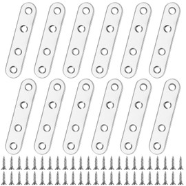 Mending Plates Flat Brackets, 12 Pcs Stainless Steel Straight Brace Brackets, Corner Fixing Joining Plates for Furniture with 48 Screws