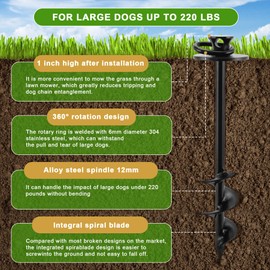 iklekione Dog Tie Out Stake,360° Swivel Dog Stake-No Tangle,Outdoor Anti-Rust Dog Run,for Large Dogs up to 180 lbs (After Installation, The Lawn Mower can Pass)