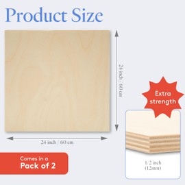 Baltic Birch Plywood 24 x 24 x 1/2 Inch - 12 mm Craft Wood, Pack of 2 B/BB Grade, Stronger Than Basswood or Balsa, Perfect for Laser, CNC Cutting, Wood Shelves by Woodpeckers