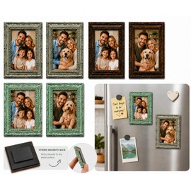 Magnetic Refrigerator Photo Frame 3.03"x2.55" – 6-Pack Vintage Style Fridge Magnet Picture Holder, 3 Colors (Gold, Coffee, Blue), PVC Protective Film Included, Durable Kitchen, Office & Home Décor