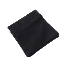 WOWOWO Men Ladies Genuine Leather Coin Pouch Snap Top Purse Strong Metal Spring Closure Small Change Bag,Black,9x9cm