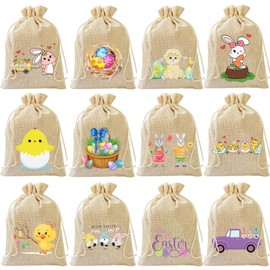 24Pcs Easter Burlap Bags, Easter Bunny Jute Gift Bags with Drawstring Easter Goodie Bags Easter Candy Bags for Easter Party Favors Decoration Supplies (Brown, 3.9x5.9)