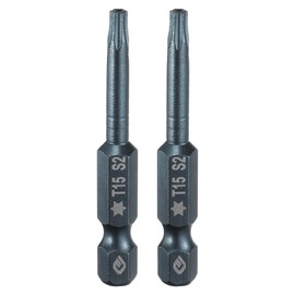 sourcing map 2pcs T15 Torx Screwdriver Bit 1/4" Hex Shank 2" Long S2 Steel Magnetic 6 Point Screw Driver Bits Industrial Grade Tamper Proof Star Drill Bits with Hole Torx Head