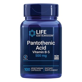 Life Extension, Pantothenic Acid (Pantothenic Acid), 100 Gluten-Free Capsules, 500 mg Vitamin B5 per Dose, Soy Free, GMO Free, Neutral in Taste