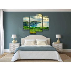 Magnificent Cliffs of Moher, Ireland in Winter Canvas Wall Art Hanging Paintings Modern Artwork Abstract Picture Prints Home Decoration Gift Unique Designed Framed 4 Panel