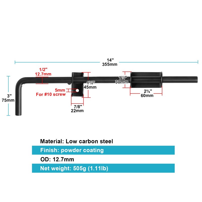 OTTFF 2 Pack 14" Black Cane Bolt Gate Latch, Steel