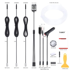 Taben Car Ambient Light, RGB Remote Control Decorative Lamp, Interior Lighting Atmosphere Light, DIY Refit Flexible Fibreglass Tube, 8 Colours, 1 W DC, 12 V, 5 m