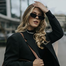 LJCZKA Retro Rectangle Sunglasses for Women Men Trendy Small Square Sunglasses 90s Vintage Narrow Frame Fashion Rectangular Sunnies UV400 Protection (Black Grey+Black Brown)