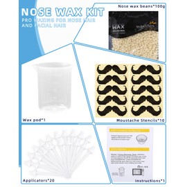 Nose Wax Kits Nasenwachs Set für Männer und Frauen,Nasenhaar Wachs Set,Nasenhaarentfernungswachs 100g Nasenhaarwachs,20 Applikatoren,10 Behältern und 10 Schnurrbart Schablonen,Einfache,Sichere,Zuhause