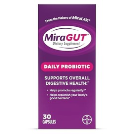 MiraGUT Daily Probiotic, from the Makers of MiraLAX, Probiotics for Digestive Health, Gluten-Free Supplement, Probiotic for Women and Men, Support Ove