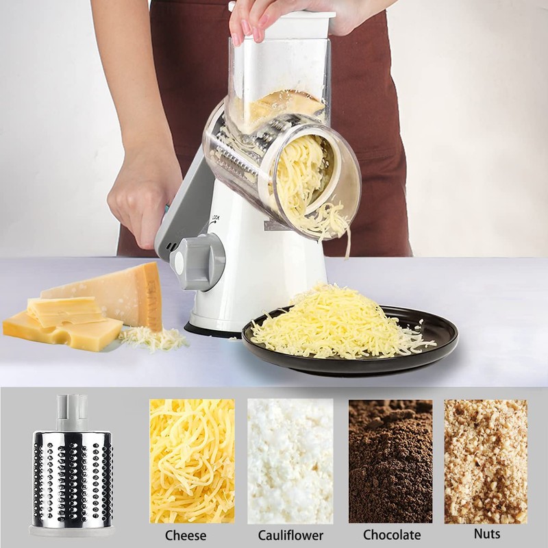 Handheld Rotary Cheese Grater Shredder- 3 Interchangeable Stainless Steel Drum