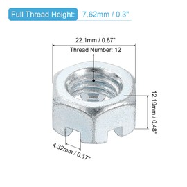 sourcing map 9/16-12 UNC Hexagon Slotted Nut, Grade 6.8 Zinc-Plated Carbon Steel Hex Nuts Good for Machinery Repairing, Silver, 8Pcs