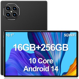 testlili Tablet 10.1 inch Android 14 Tablets, 16GB RAM 256GB ROM,16MP+32MP Camera,10 Core Tablet PC, 2560 * 1600 HD Touch Screen,Smart-K Dual Speakers, 10000mAh, GPS, WiFi (Black)