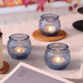 48 Pcs Blue Candle Holders Bulk- Blue Votives Candle Holders Glass Tea Lights Candle Holder, Blue Candle Holders Table Centerpieces for Blue Bridal Shower Decorations, Baby Shower, Thanksgiving