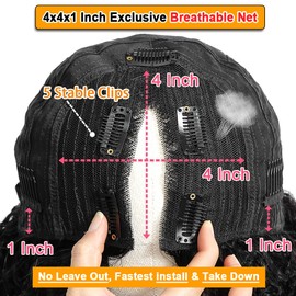 RAGMZZE RAGMZZE v part wig human hair kinky curly upgrade u part glueless wigs human hair pre plucked pre cut for black women 180% density 4x4x1 inch middle net clip in half wig natural black 18 inch
