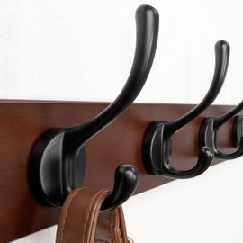 Dseap Wall Mounted Coat Rack: 16" Hole to Hole, Coat Hook Hanger with 5 Metal Hooks for Hanging Coats Towels Hats Clothes,Light Walnult