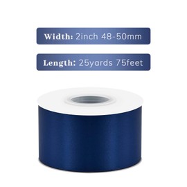 Yamkim Double Faced Polyester Navy Blue Satin Ribbon 2 Inch 25 Yards Fabric Ribbons for Gift Wrapping Invitations Wedding Flower Bouquet and Sewing