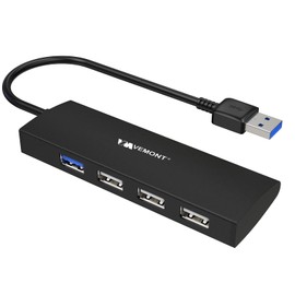 USB Hub,VEMONT 4-Port USB Data Hub with 3 Ports USB 2.0 HUB, 1port USB 3.0 HUB,Ultra Slim Portable High-Speed USB Splitter Applicable for PC Laptop, Desktop, Notebook, MacBook and More