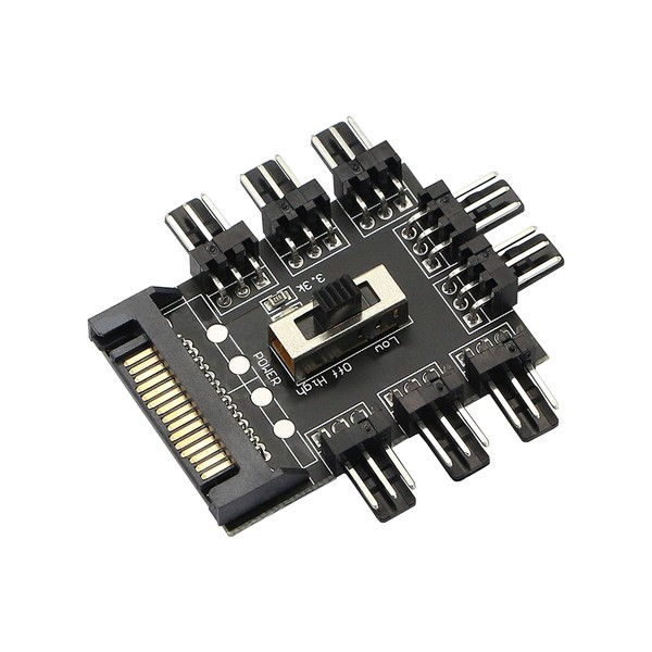 GELRHONR 8 Way Cooler Hub Splitter 12V 3 Pin Motherboard