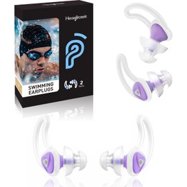 Hearprotek [2 pares] tapones para los oídos para nadador, protección de agua para adultos, tapones para los oídos para nadadores, piscina, ducha, baño y otros deportes acuáticos (púrpura)