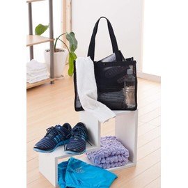 Ikaka MB-3528BK Mesh Tote Bag, Size M, Black, (W x H x D): 13.8 x 11.0 x 3.9 inches (35 x 28 x 10 cm), Button Specifications