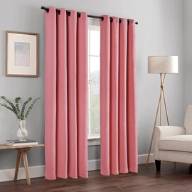 Home Soft Things Serenta 4 Piece Grommet Darkening Thermal Insulated Blackout Window Panel Curtain Set, 2 Curtains and 2 Tiebacks, 54" x 63", Strawberry Ice
