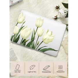 Seorsok Compatible with MacBook Air 13 Inch Case 2022 2021 2020-2018 Release A1932 A2179 M1 A2337,Elegant Blooming White Tulip Flower Plastic Hard Case with Transparent Keyboard Cover,Crystal Clear