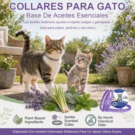 3 Piezas Collares para Gato, con Aceites Esenciales de Lavanda y Citronela, Impermeable y Cuello Ajustable para Pequeños, Medianos y Grandes Gatos