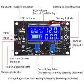 DROK DC Buck Converter Adjustable Voltage Regulator 12V 6V-32V to 1.5-32V 5A, LCD Screen Step Down Converter with USB Port and Protective Case