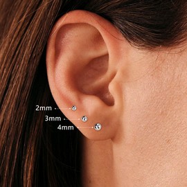 ESHIONER Stud Earrings 925 Silver Women's Stud Earrings Ball Zirconia 2/3/4/5 mm White Gold Plated Nickel-Free Hypoallergenic Jewellery 3 Pairs Silver 925 Earrings Set for Women, Sterling Silver, No