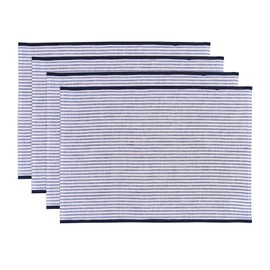 Solino Home Linen Placemats Set of 4-100% Pure Linen Stripe Navy Cloth Placemats 14 x 19 Inch - Carmine, Washable Fabric Place Mats for Mothers Day, Memorial Day, Father's Day, Summer