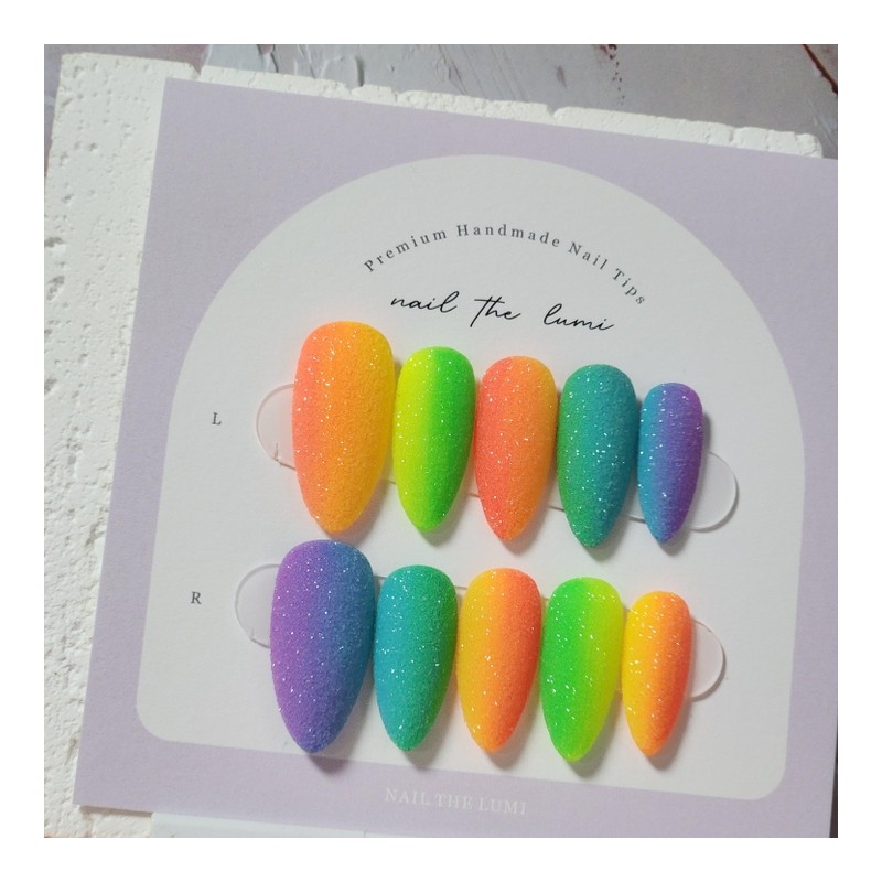 Rainbow Sugar Handmade Nail Tips - Coffin / 레인보우 슈가