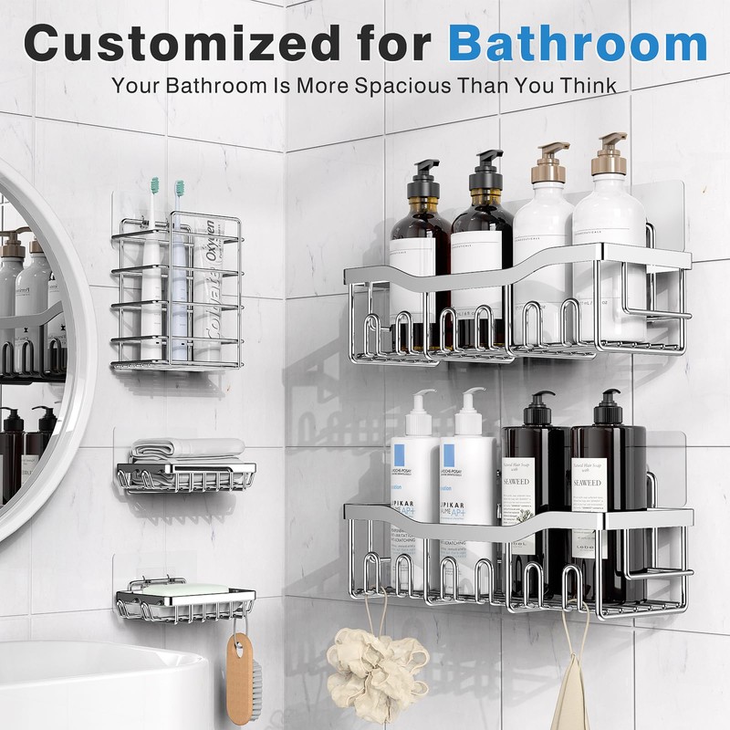 EUDELE 5-Pack Rustproof Stainless Steel Shower Caddy – No Drill