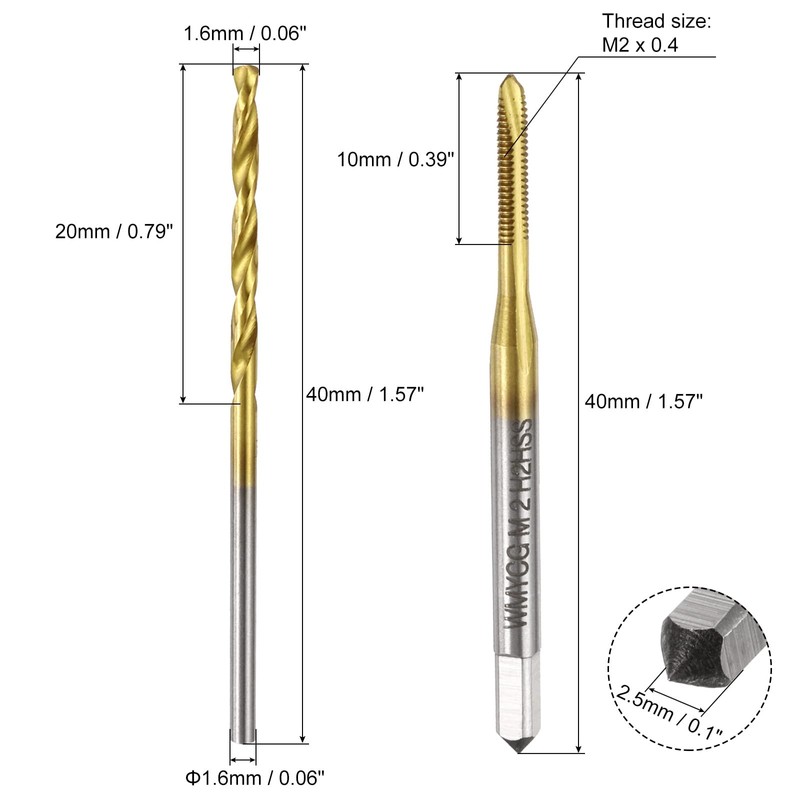 sourcing map Metric Tap & Drill Bit Set, 2pcs M2