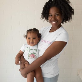 Purple Print House Baby Girls I Love My Auntie Floral Babygrow - Auntie Birthday Gift Idea for Her - Present Christmas Aunty, White, 6-12 Months